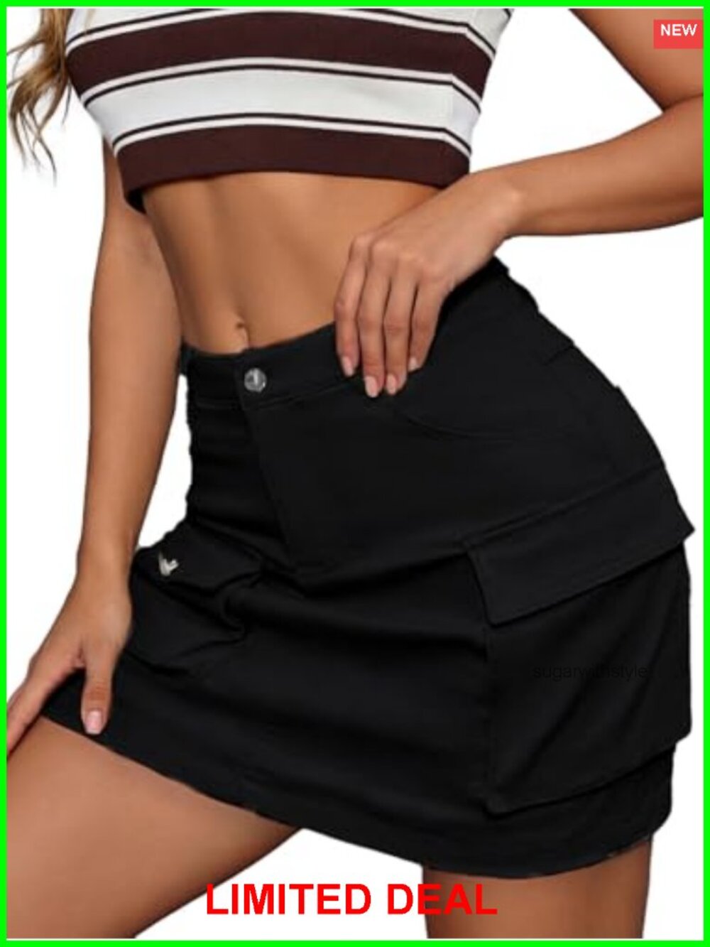 Cargo Mini Skirt Low Waist Button Pockets Polyester Women's Casual